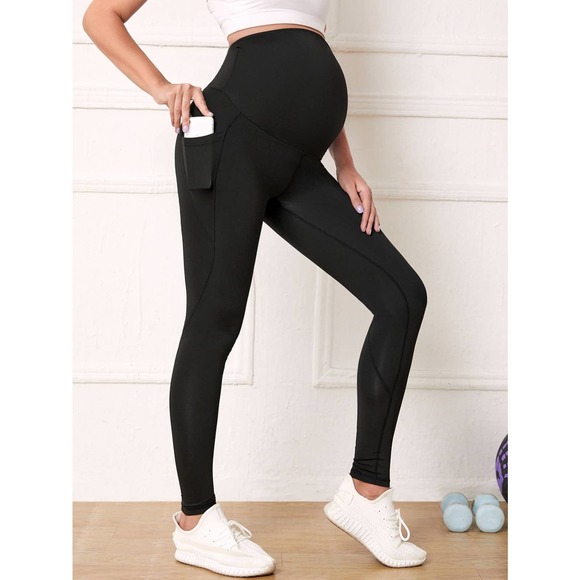 Maternity Solid Wide Waistband Leggings black - Picture 1 of 3